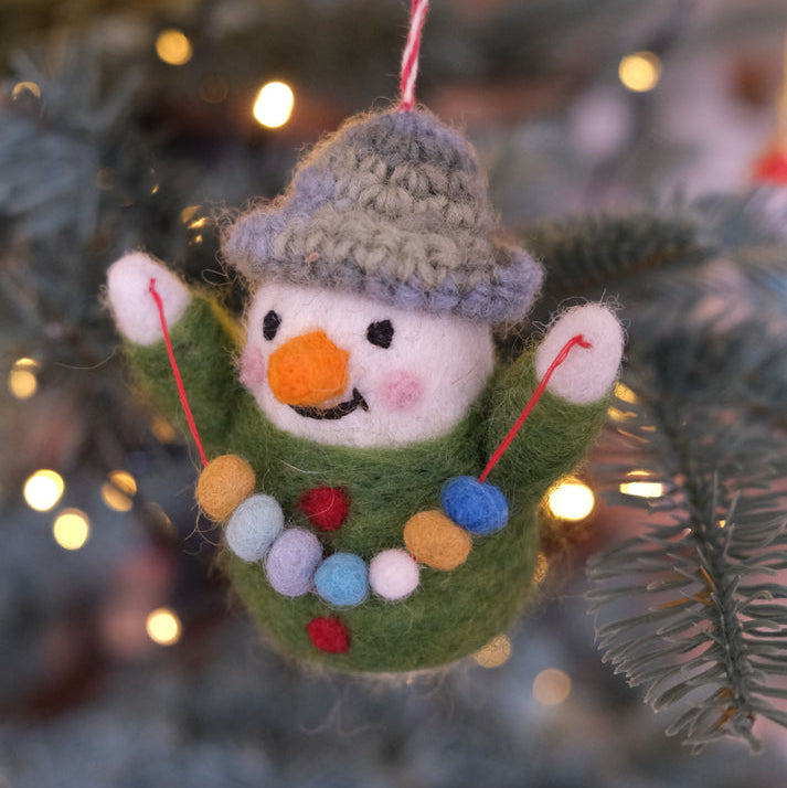 Fiona Walker - Christmas Decoration - Snowman with Garland - Mabel & Fox