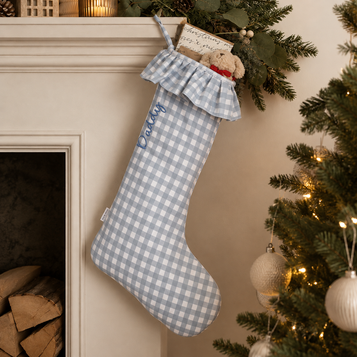 Mabel & Fox - Personalised Blue Gingham Stocking - Embroidered