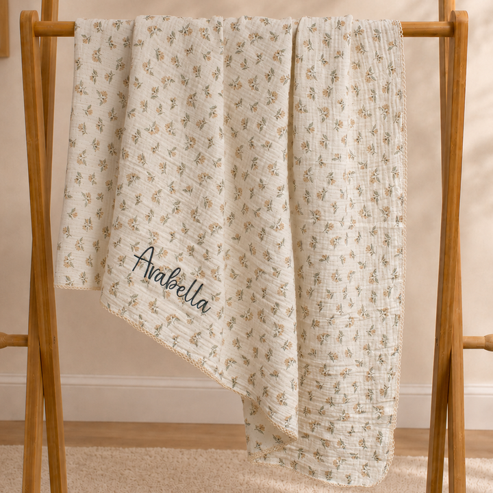 Mabel & Fox - Personalised Baby Muslin Cotton Blanket - Dainty Floral