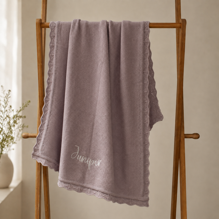 Mabel & Fox - Personalised Knitted Baby Blanket - Dusty Lilac