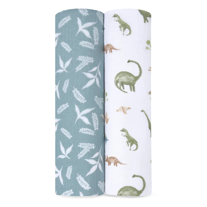 Aden + Anais - Muslin Swaddle Blankets - Dino Jungle (2 Pack)