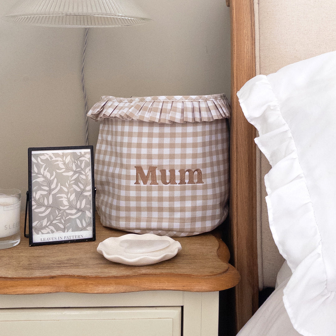 Mabel & Fox - Embroidered Gingham Ruffle Basket - Mum - Mabel & Fox