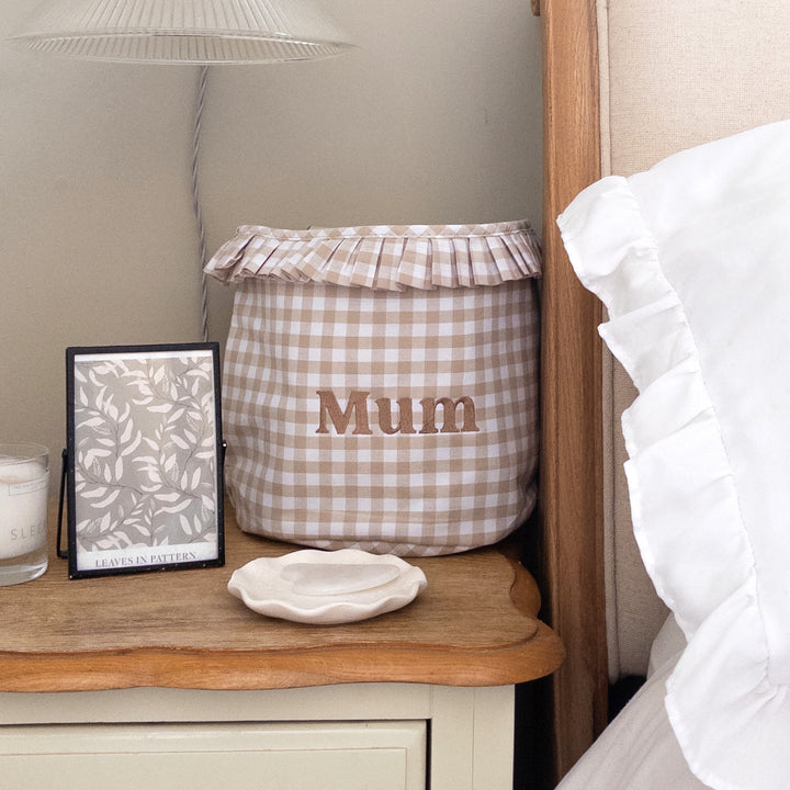 Mabel & Fox - Embroidered Gingham Ruffle Basket - Mum - Mabel & Fox