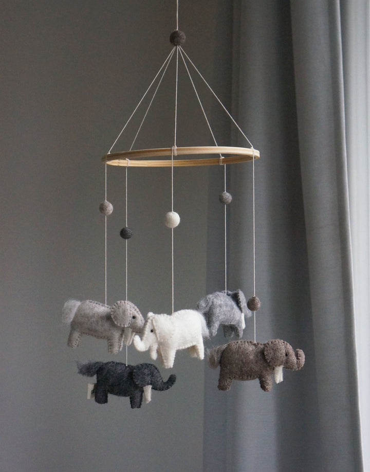 Gamcha - Baby Cot Mobile - Elephants - Grey - Mabel & Fox