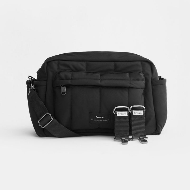 Finnson - FREYA Eco Oversized Stroller Organiser with Stroller Clips - Black - Mabel & Fox