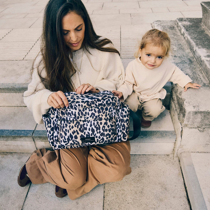 Finnson - FREYA Eco Oversized Stroller Organiser with Stroller Clips - Leopard - Mabel & Fox