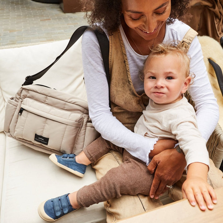 Finnson - FREYA Eco Oversized Stroller Organiser with Stroller Clips - Taupe - Mabel & Fox