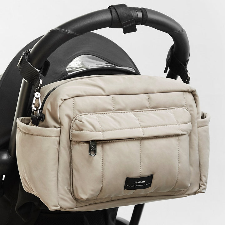 Finnson - FREYA Eco Oversized Stroller Organiser with Stroller Clips - Taupe - Mabel & Fox