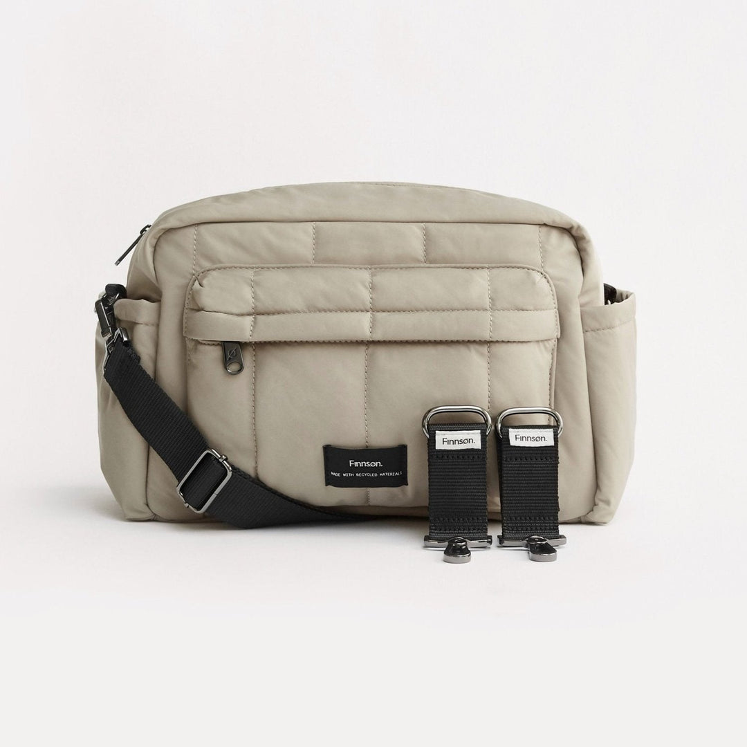Finnson - FREYA Eco Oversized Stroller Organiser with Stroller Clips - Taupe - Mabel & Fox