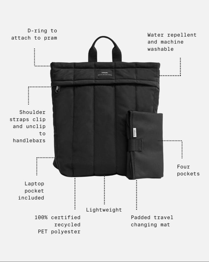 Finnson - RAE Eco Changing Backpack with Changing Mat - Black - Mabel & Fox