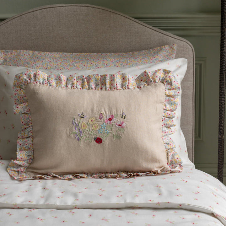 Avery Row - Rectangle Linen Frill Cushion - Wildflower Garden