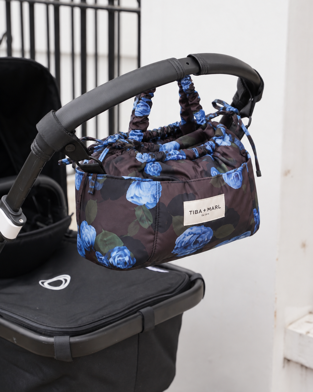 Tiba + Marl Mini Luna Drawstring Stroller Bag Brown Floral Print