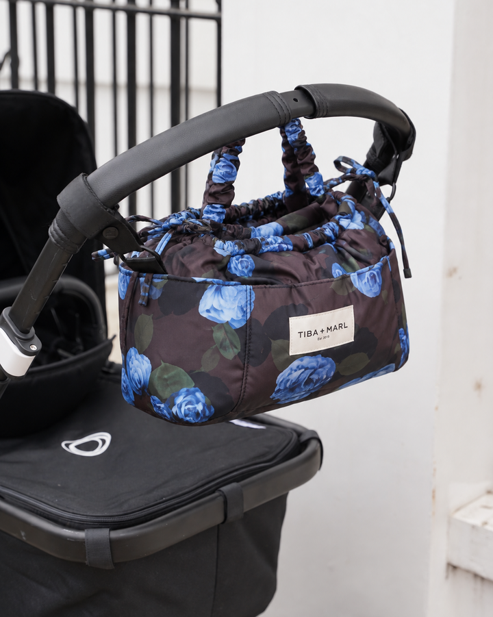 Tiba + Marl Mini Luna Drawstring Stroller Bag Brown Floral Print