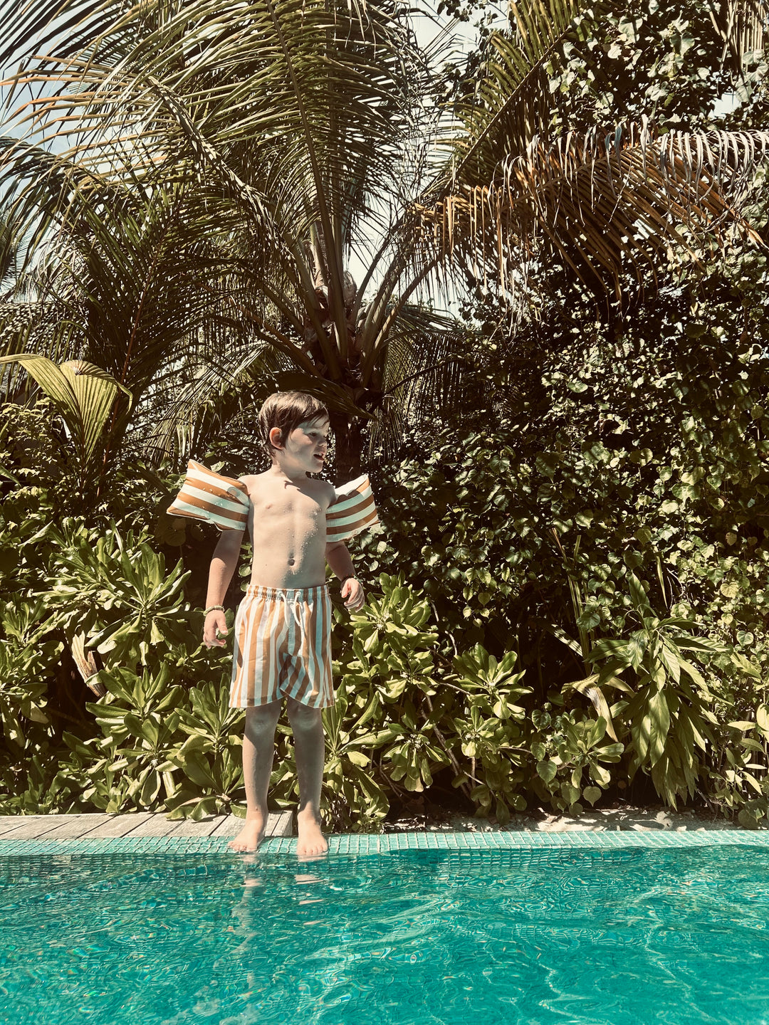 Swim Essentials - Arm Bands - Mustard White Stripes - 2-6 Years