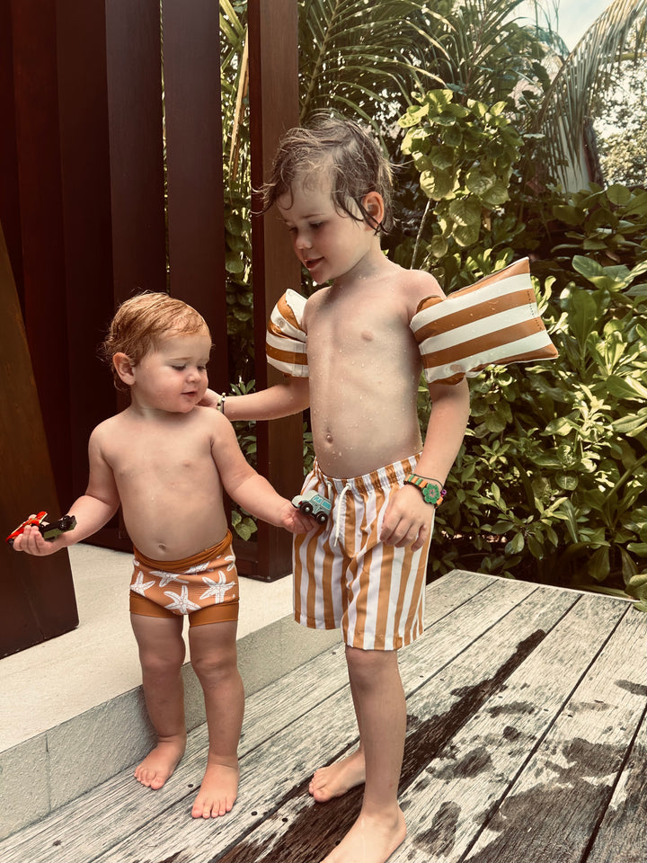 Swim Essentials - Arm Bands - Mustard White Stripes - 2-6 Years