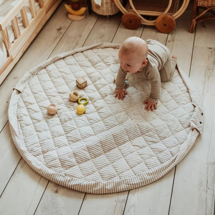 Play & Go - Soft Organic Playmat - Blue Stripes - Mabel & Fox