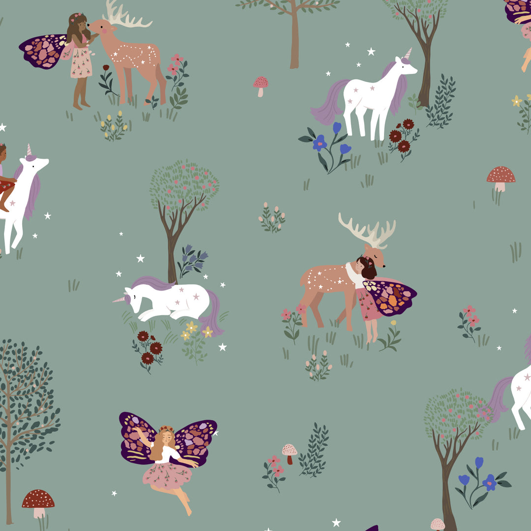 Minibeau - Wallpaper - Magical Forest Green