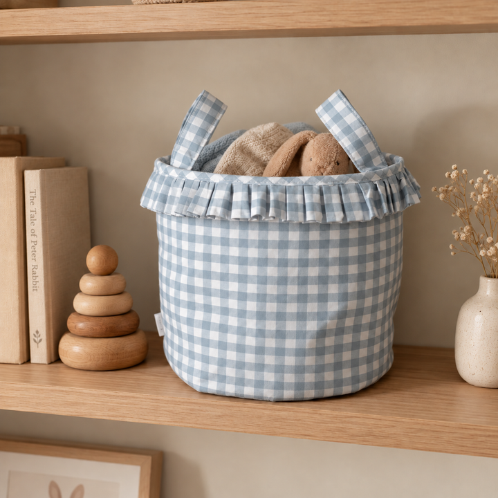 Mabel & Fox - Gingham Ruffle Basket - Blue