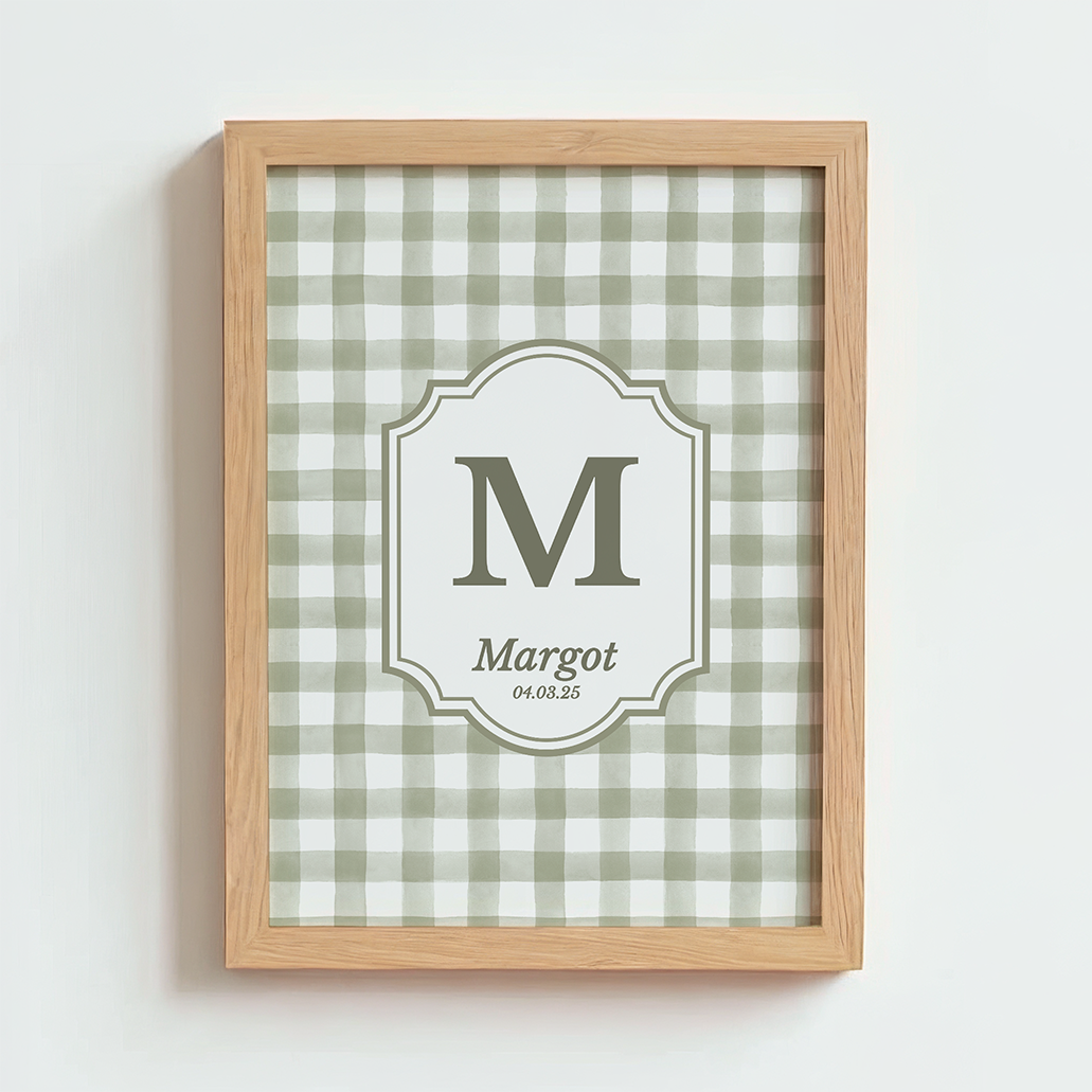 Mabel & Fox - Personalised Art Print - Sage Gingham