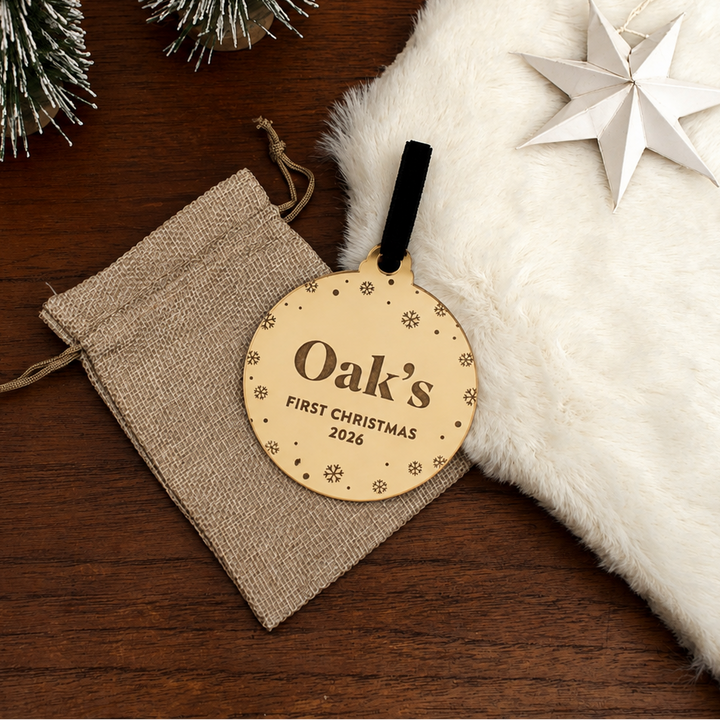 Mabel & Fox - Personalised Acrylic Decoration - First Christmas 2026