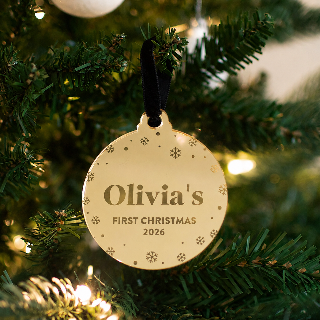 Mabel & Fox - Personalised Acrylic Decoration - First Christmas 2026