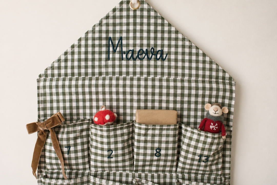 Mabel & Fox - Personalised Green Gingham Advent Calendar - Embroidered - Mabel & Fox