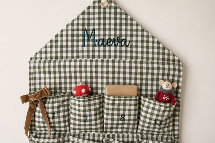 Mabel & Fox - Personalised Green Gingham Advent Calendar - Embroidered - Mabel & Fox