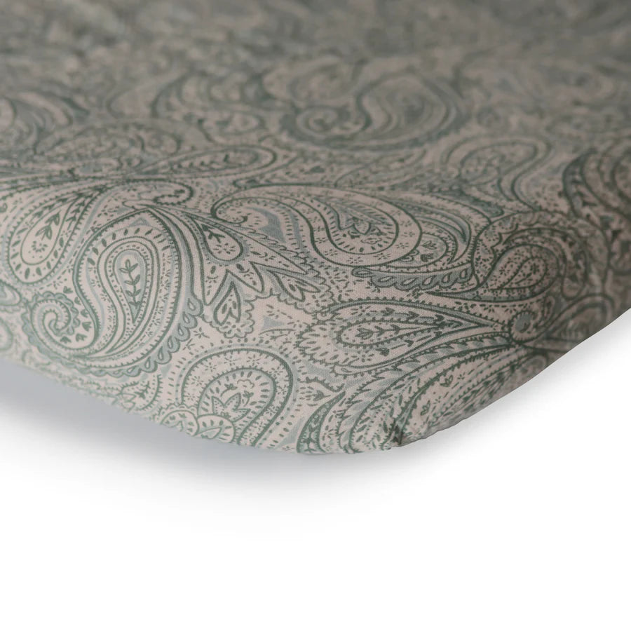 Mushie - Crib Sheet - Green Paisley - Mabel & Fox