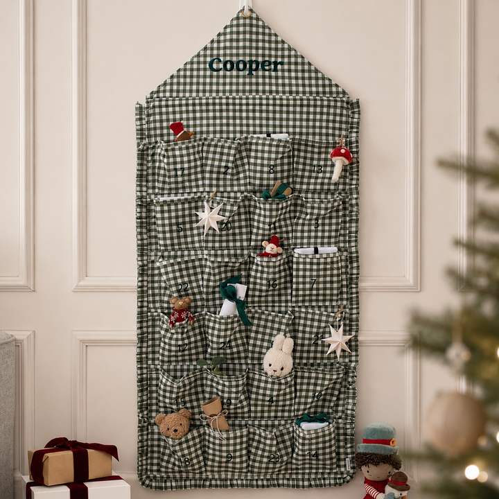 Mabel & Fox - Personalised Green Gingham Ruffle Advent Calendar - Embroidered