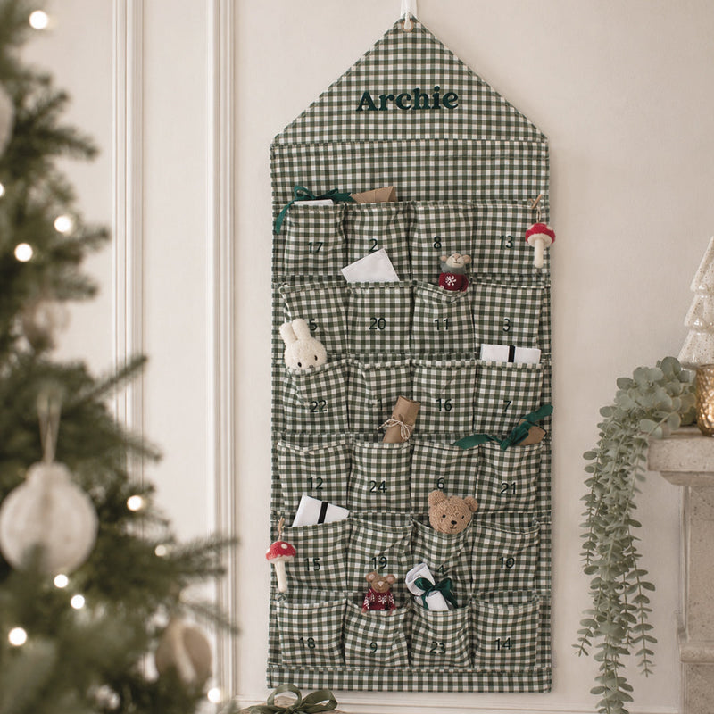 Mabel & Fox - Personalised Green Gingham Advent Calendar - Embroidered - Mabel & Fox