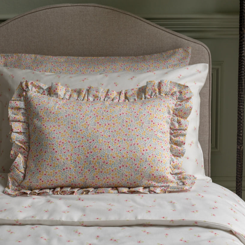 Avery Row - Rectangle Linen Frill Cushion - Wildflower Garden