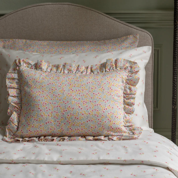 Avery Row - Rectangle Linen Frill Cushion - Wildflower Garden