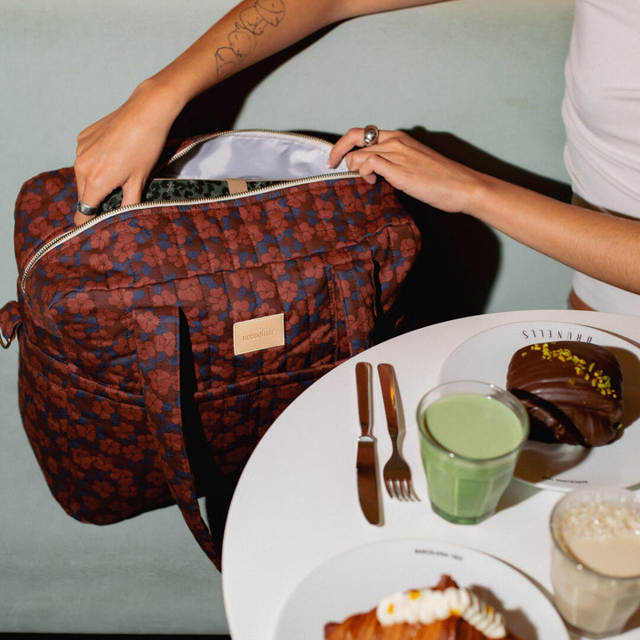 Nobodinoz- Hyde Park Waterproof Stroller Bag - Maroon Poppies