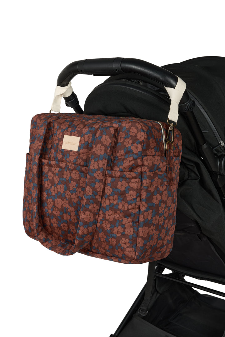 Nobodinoz- Hyde Park Waterproof Stroller Bag - Maroon Poppies