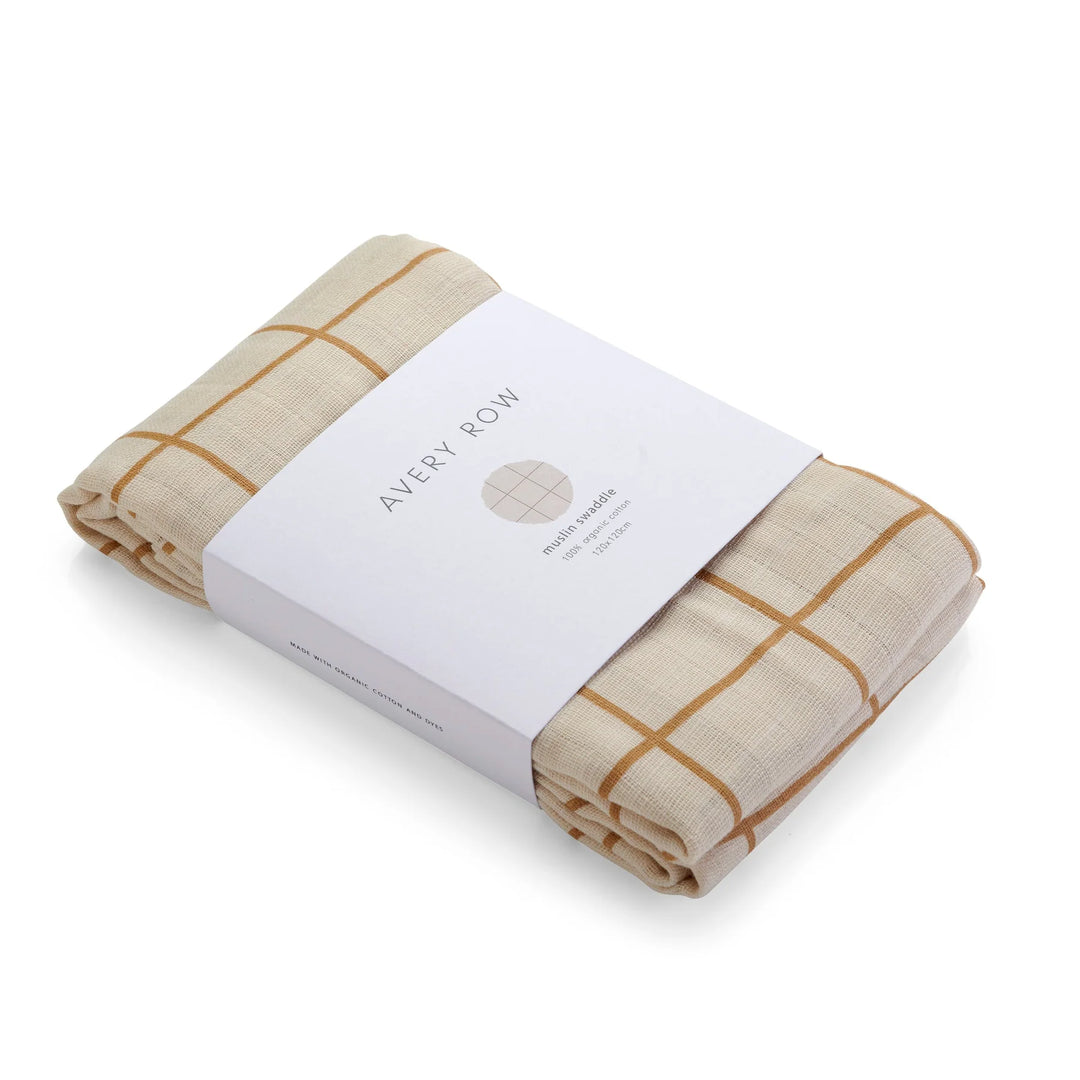 Avery Row - Organic Baby Large Muslin Swaddle - Window Pane, Off-White