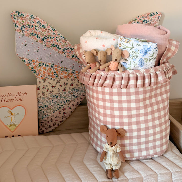 Mabel & Fox - Gingham Ruffle Basket - Pink