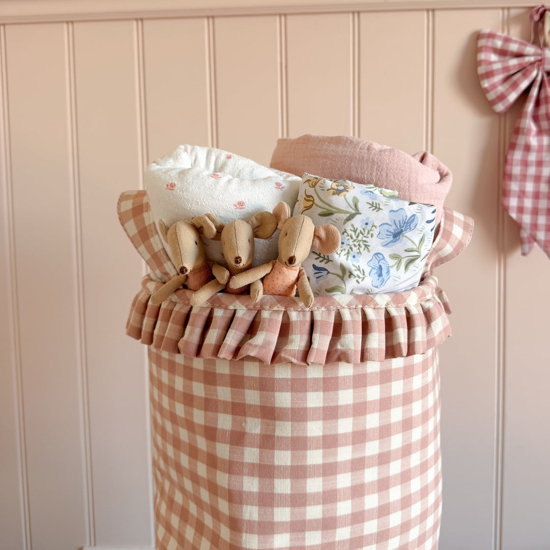 Mabel & Fox - Gingham Ruffle Basket - Pink