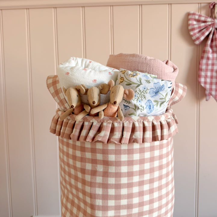 Mabel & Fox - Gingham Ruffle Basket - Pink