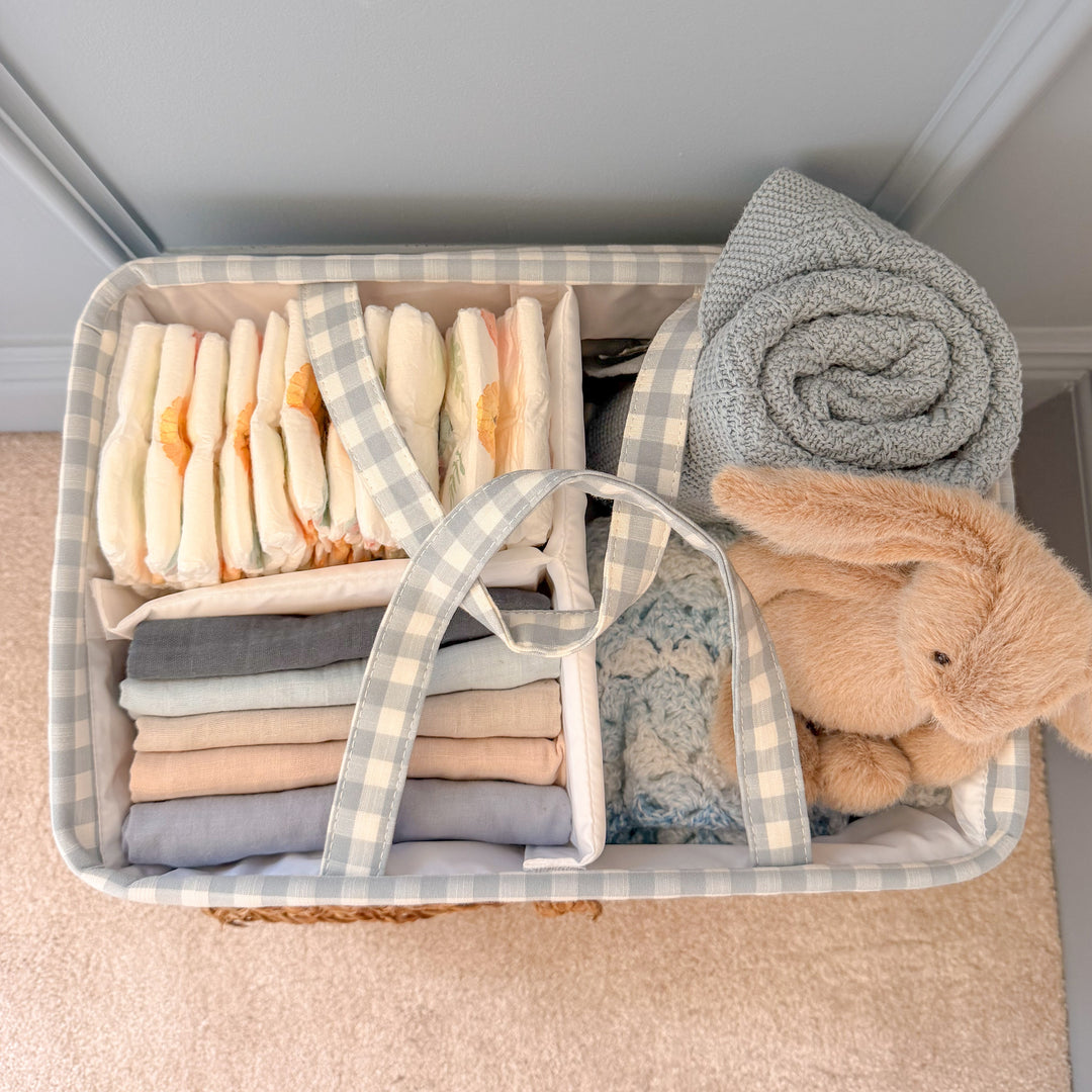 Mabel & Fox - Gingham Nappy Caddy - Blue