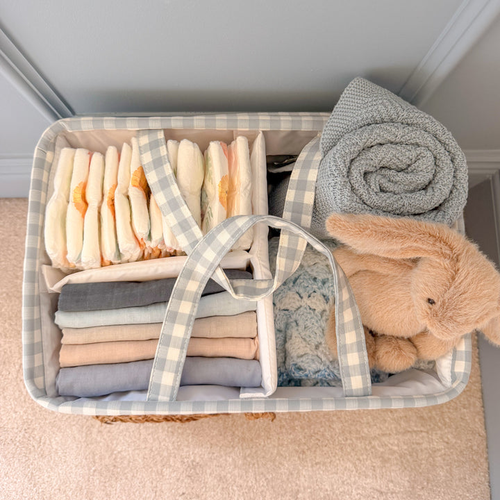 Mabel & Fox - Gingham Nappy Caddy - Blue