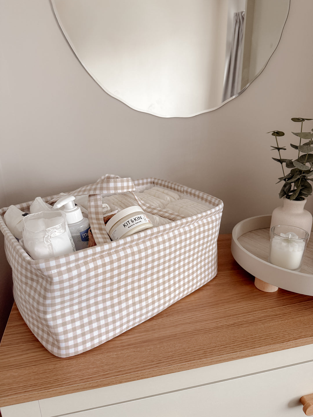Mabel & Fox - Gingham Nappy Caddy - Beige - Mabel & Fox