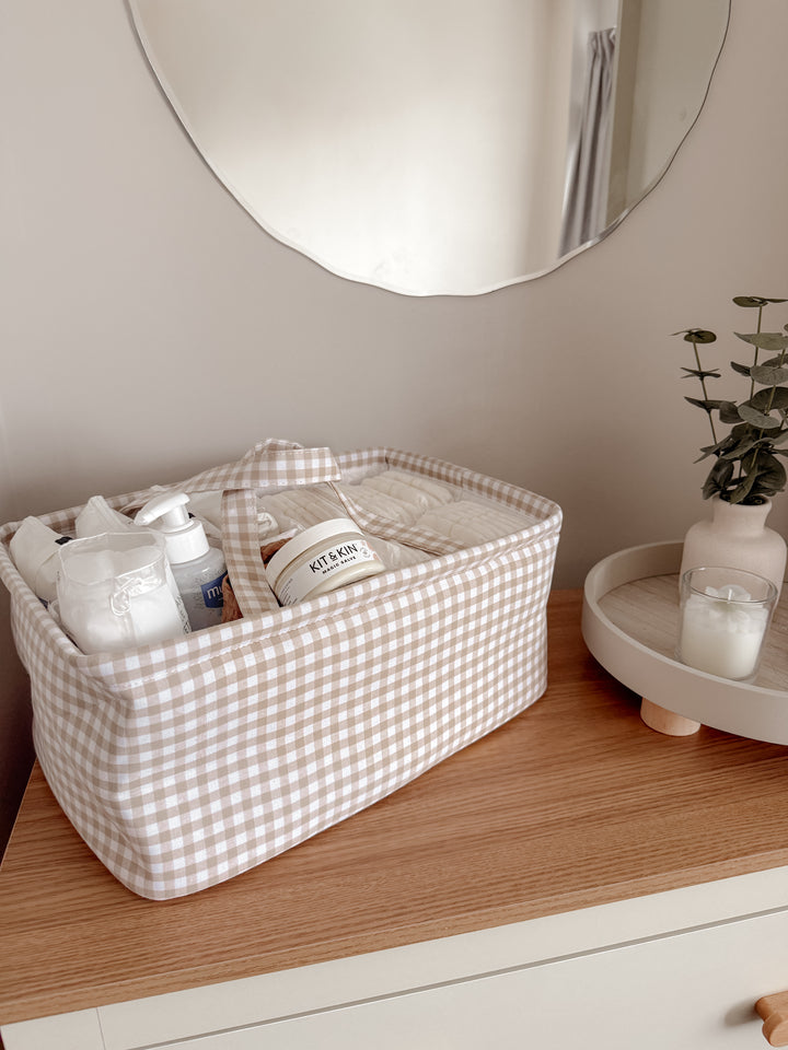 Mabel & Fox - Gingham Nappy Caddy - Beige - Mabel & Fox