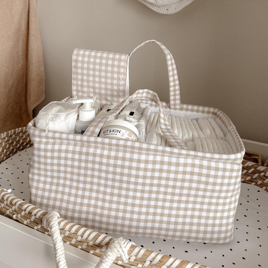 Mabel & Fox - Gingham Nappy Caddy - Beige - Mabel & Fox