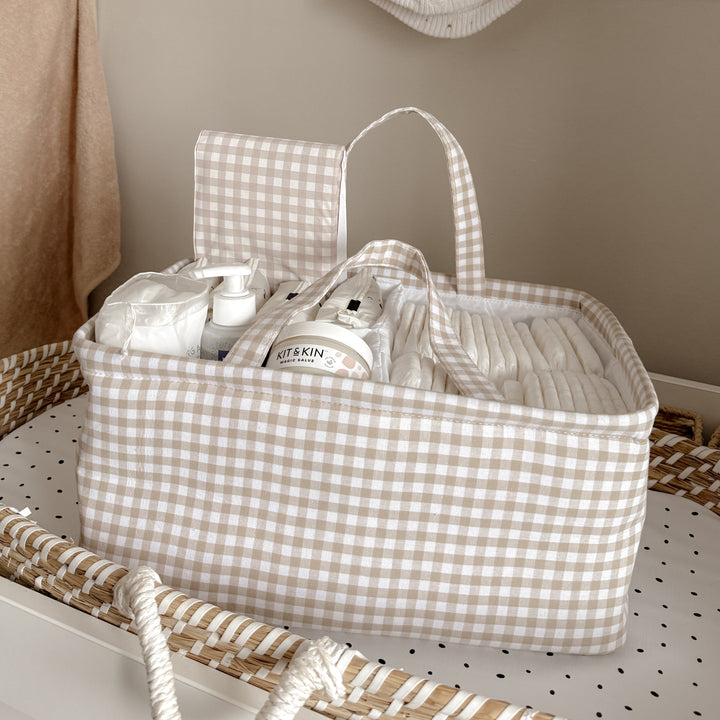 Mabel & Fox - Gingham Nappy Caddy - Beige - Mabel & Fox
