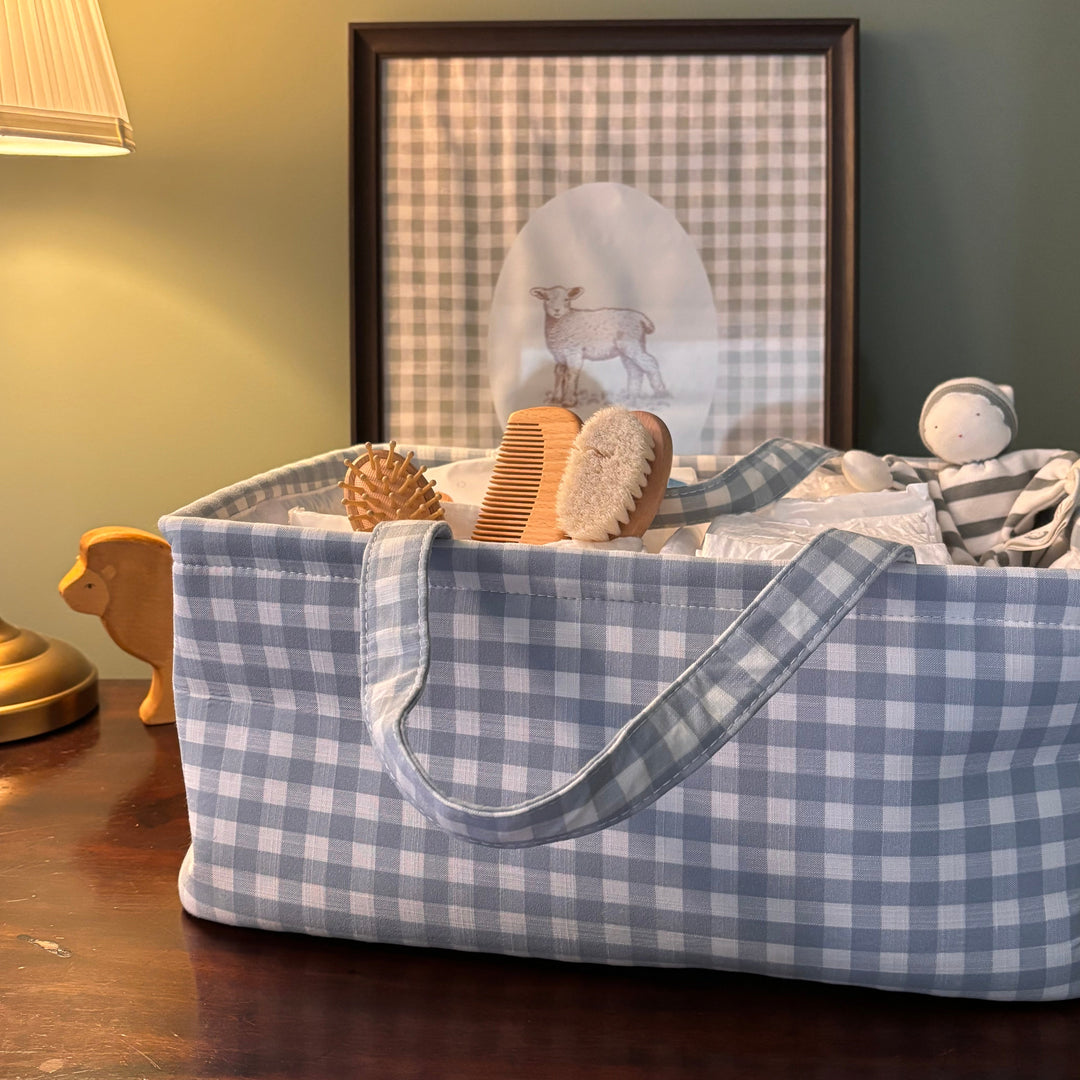 Mabel & Fox - Gingham Nappy Caddy - Blue