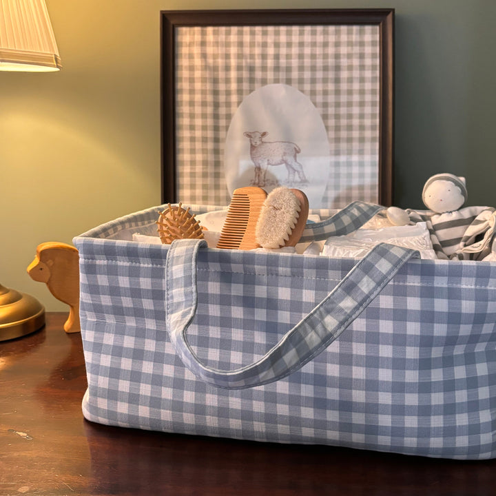 Mabel & Fox - Gingham Nappy Caddy - Blue