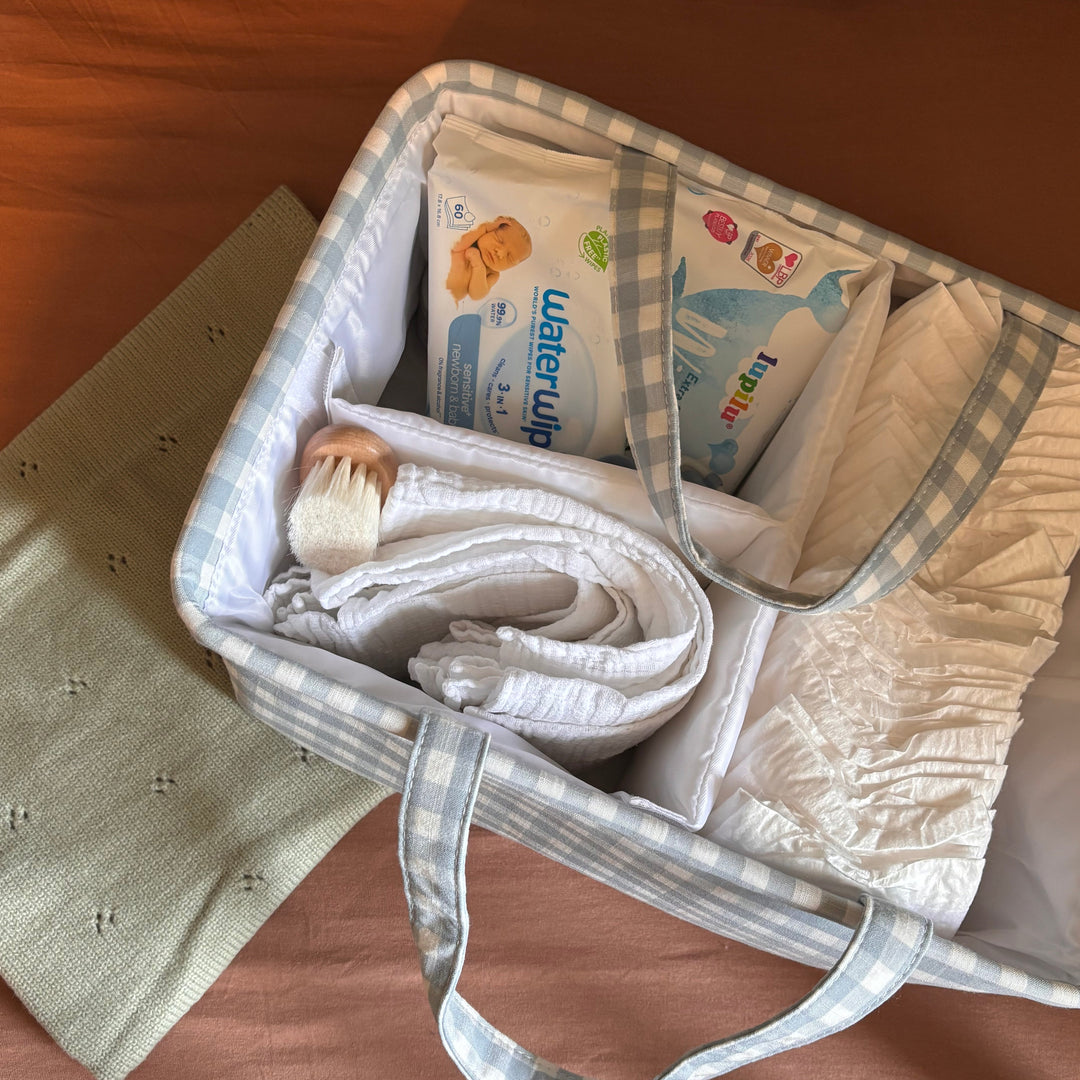 Mabel & Fox - Gingham Nappy Caddy - Blue