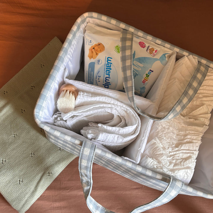 Mabel & Fox - Gingham Nappy Caddy - Blue