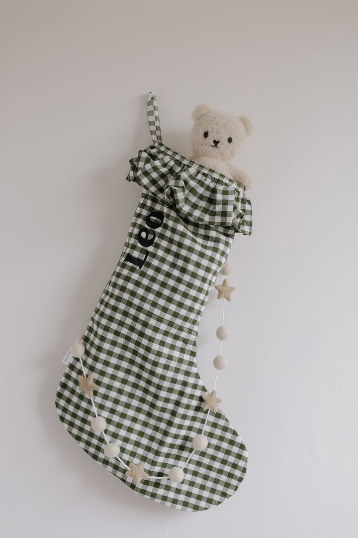 Mabel & Fox - Personalised Green Gingham Stocking - Embroidered