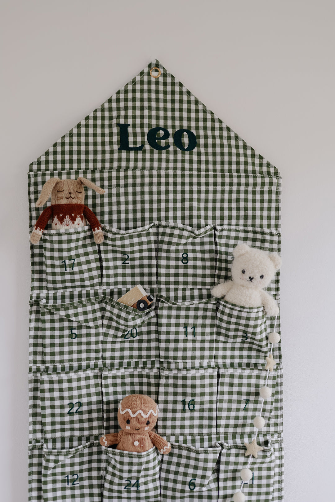 Mabel & Fox - Personalised Green Gingham Advent Calendar - Embroidered